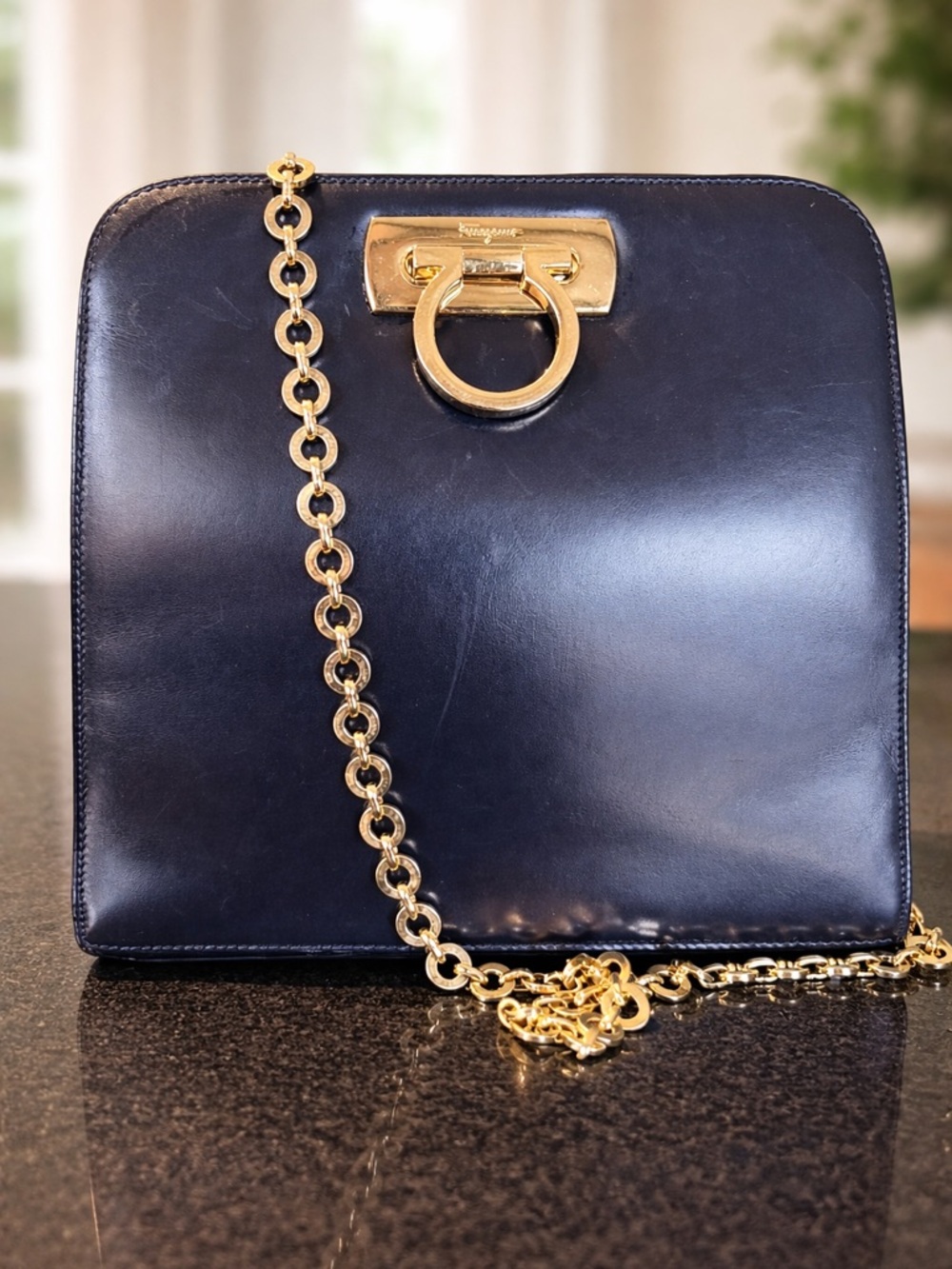 Authentic Salvatore Ferragamo Gancini Chain Shoulder Bag - Vintage